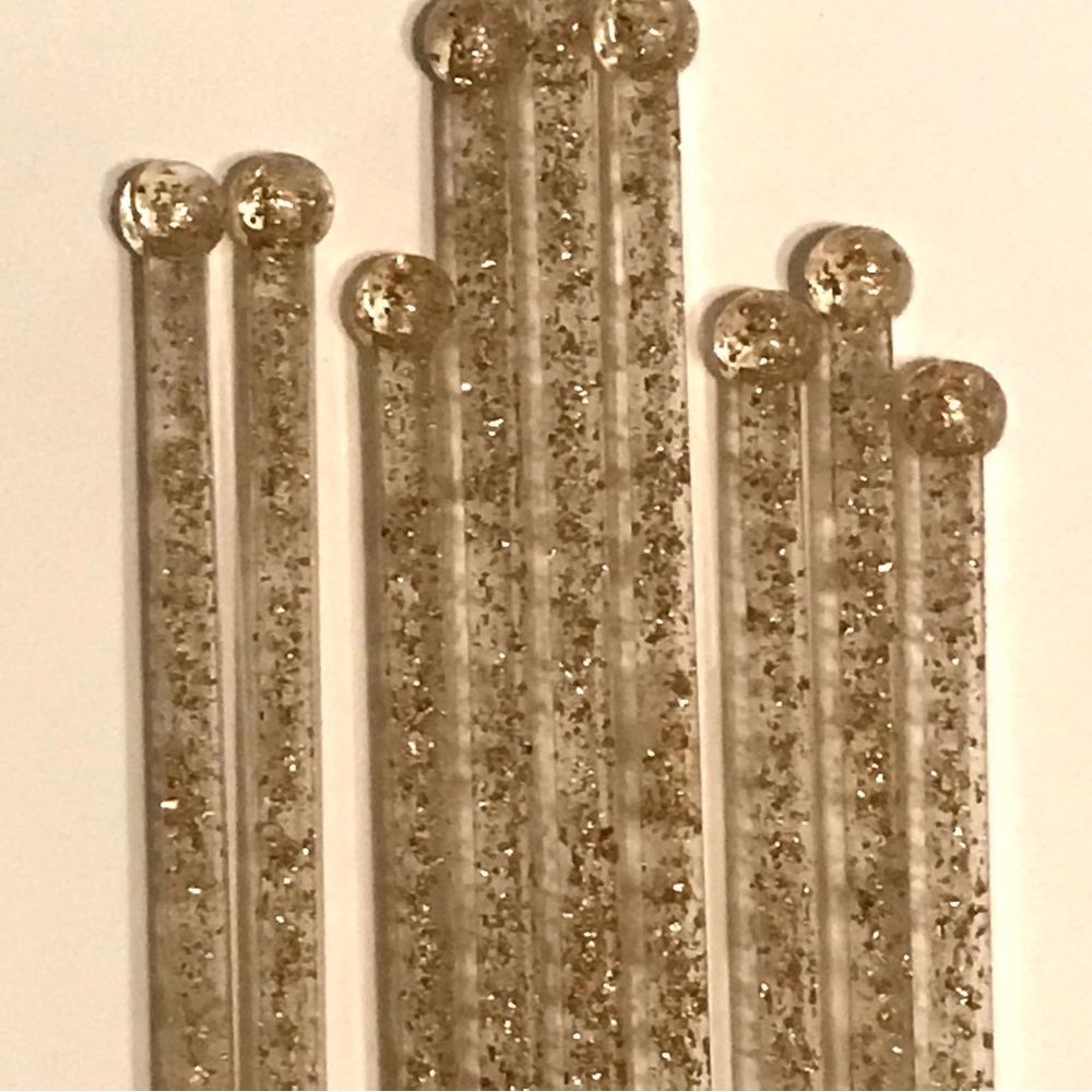 Vintage  9 Swizzle Sticks clear plastic with Gold glitter cocktail bar ware - Picture 11 of 11
